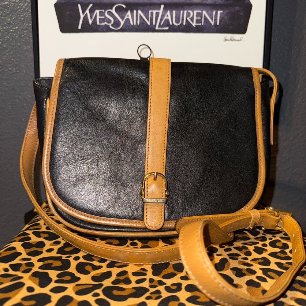 Yves Saint Laurent Black and Tan Crossbody Bag